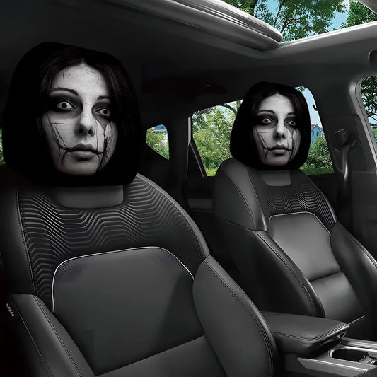 2Pcs Grim Reaper Skull Headrest Covers—Halloween Auto Decor