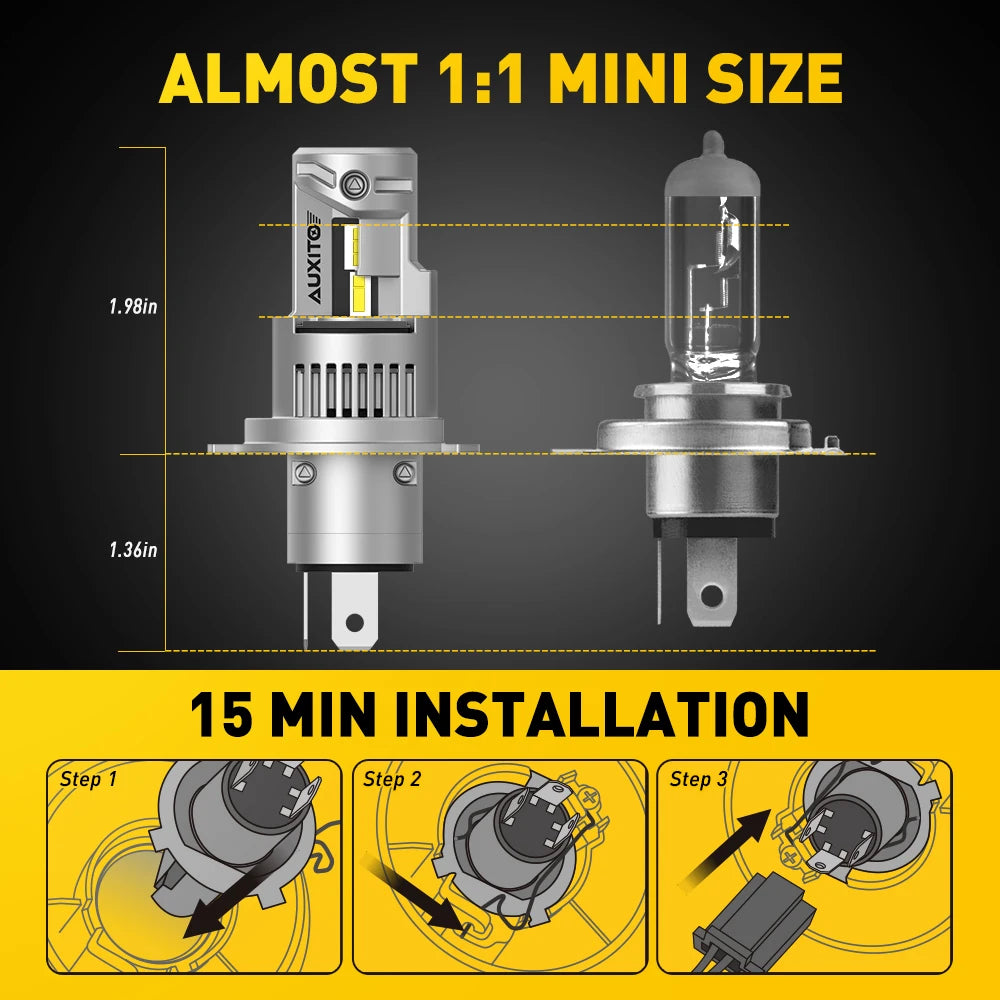AUXITO 2Pcs Turbo H4 9003 LED Headlight Bulbs 20000LM Canbus 100W 6000K White For Car High Low Beam Headlamp Auto Driving Lamp 12V Super Bright
